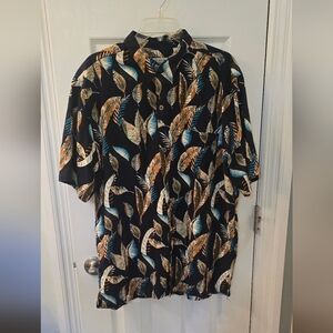 Island Republic Men's Black Feather Print Shirt,Cotton Rayon Blend, Size L (310)